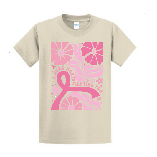 A cure worth fighting for Breast Cancer Awareness Fundraiser Tshirt PC61 Port & Co™ Essential Tee PUBLIC