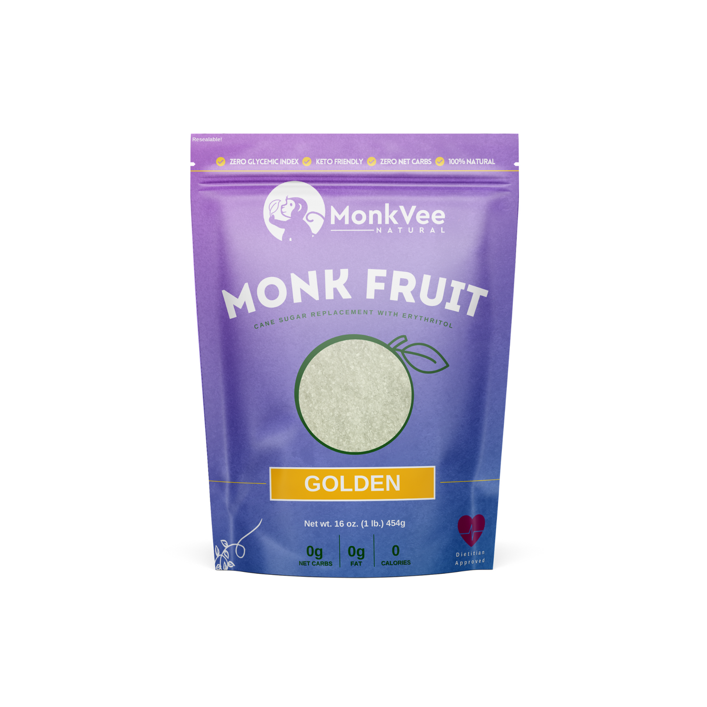 Monk Fruit Sugar - Golden, 100% Natural Sugar Replacement | MonkVee