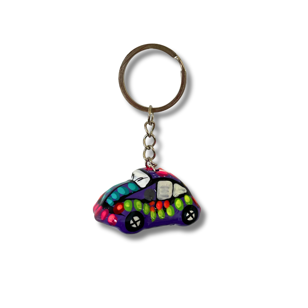 Volkswagen VW Van & Beetle Mexican Hand painted Clay Keychain - Mexico