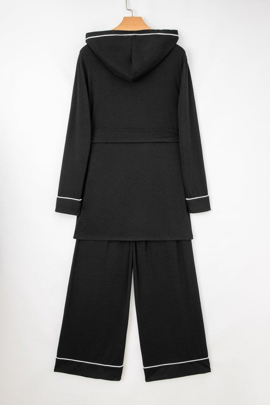 Contrast Trim Hooded Cardigan and Pants Set