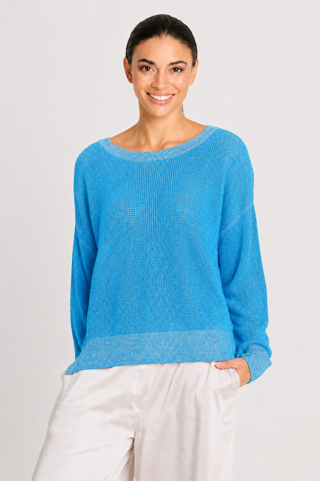 Pima Cotton Metallic Mini Seed Stitch - Capri/Silver