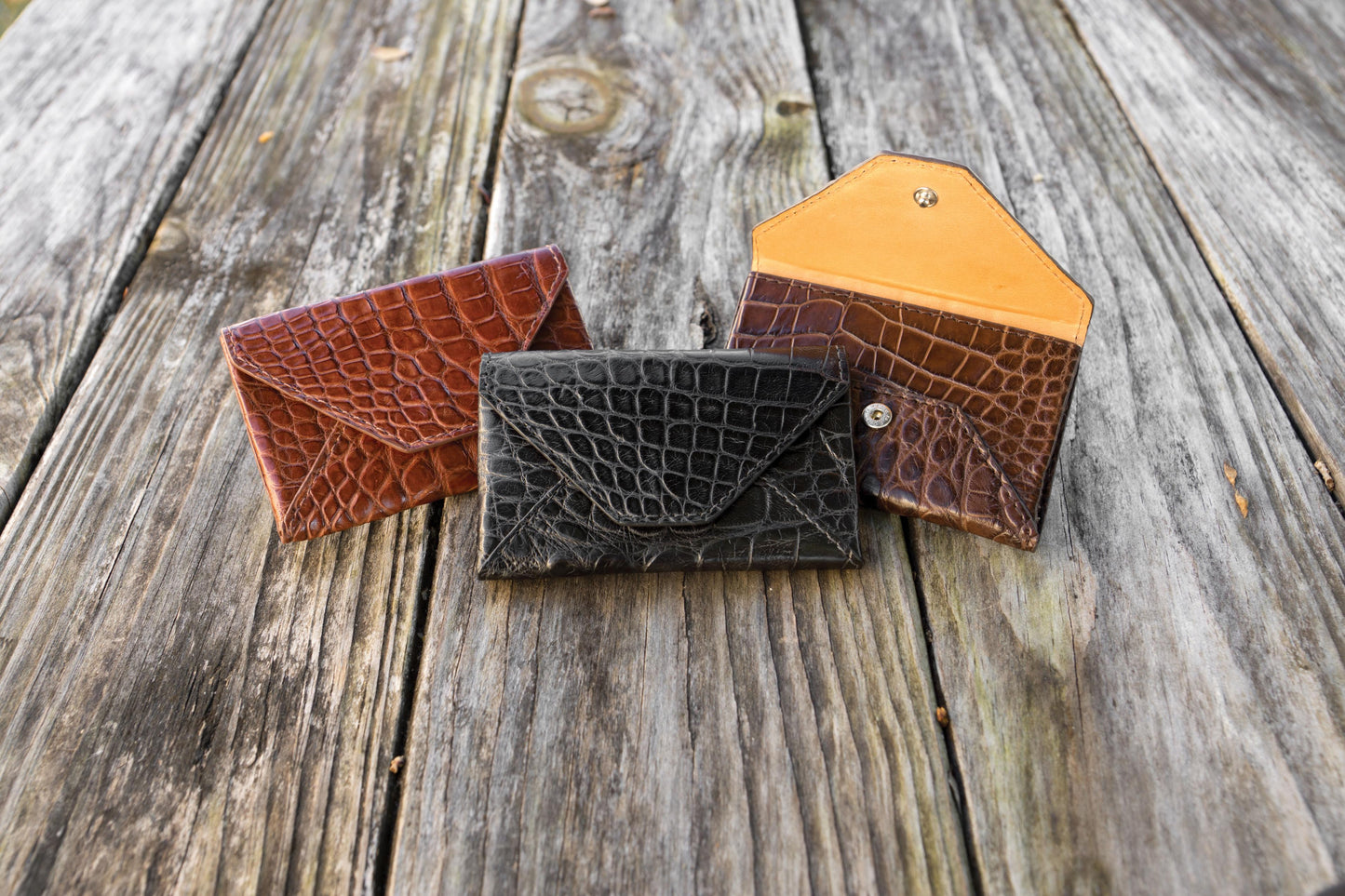 Brown Genuine Alligator Envelope Wallet with Hidden Snap | h5041