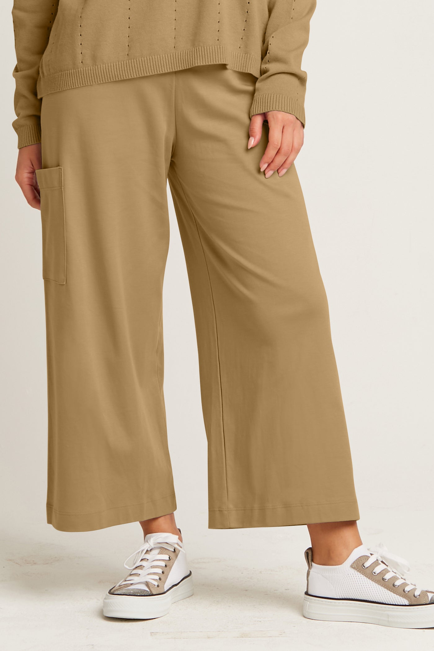Pima Cotton Cropped Gaucho Pants - Walnut