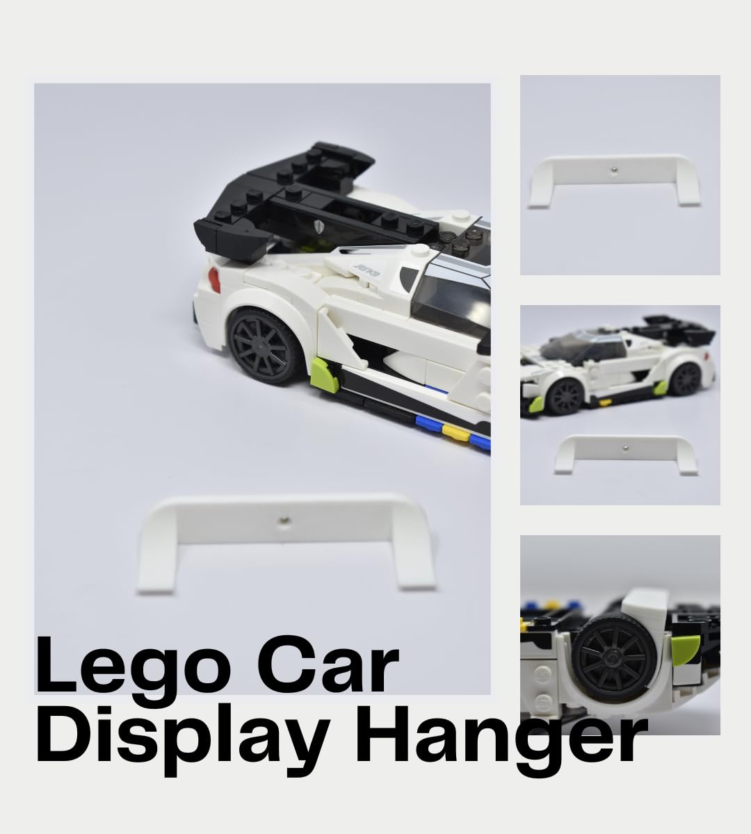Low Profile Collectible Car Display Wall Mount | Compatible with Lego Car Models | Display Cars by Wheel on Wall | Made in USA (White 3-Pack)