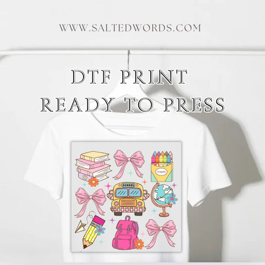 Back to school Bus, bows & books DTF Transfer