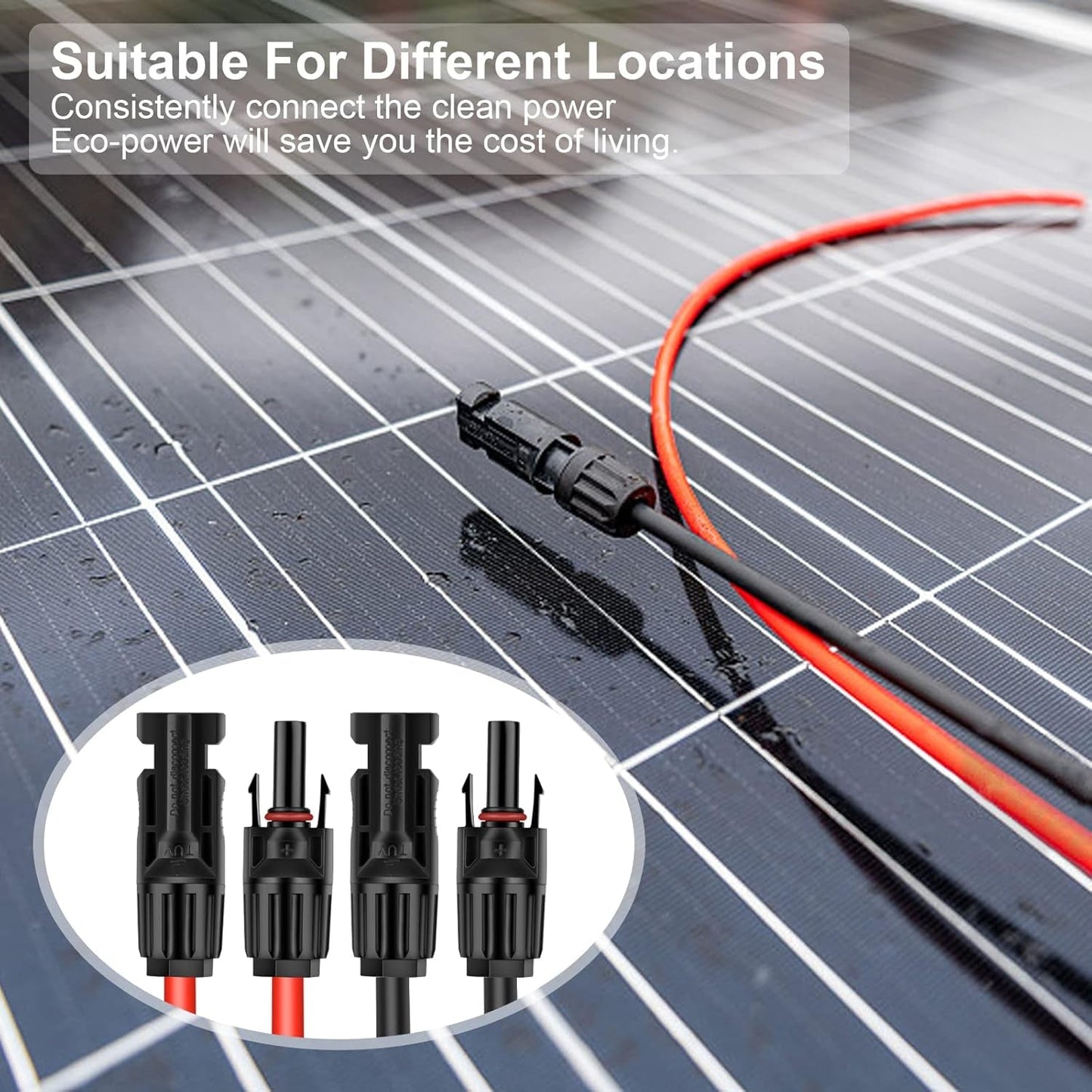 Geosiry 10AWG Solar Extension Cable – 30ft (1 Red + 1 Black)
