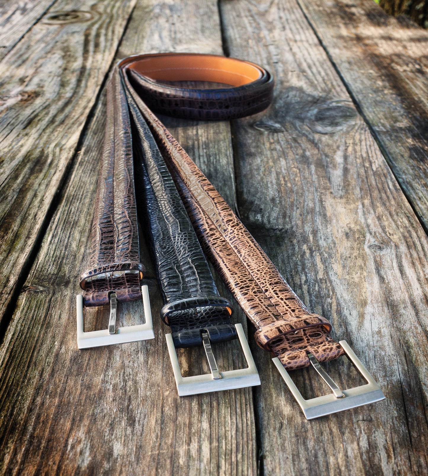 Black Double Barrel Genuine Leather Embossed Belt | 1 3/8" Width