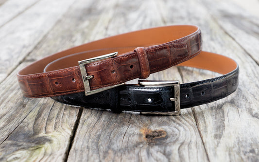 Black Genuine Shiny Crocodile Tail Belt | 1 1/4" Width