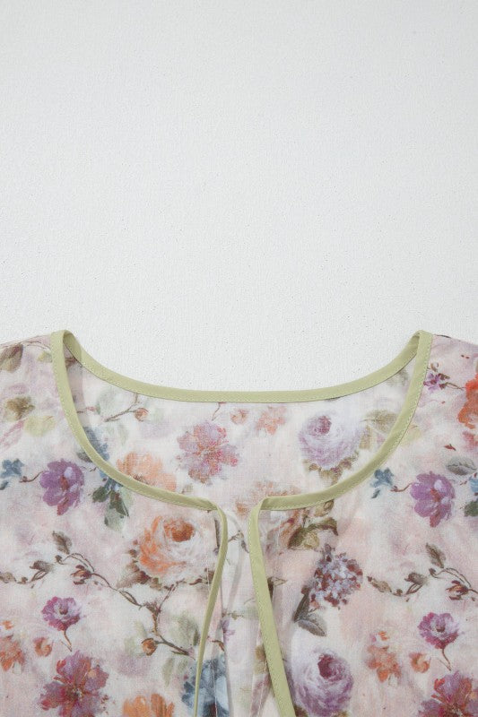 Plus Size Floral Stripe Contrast Trim Babydoll Blo