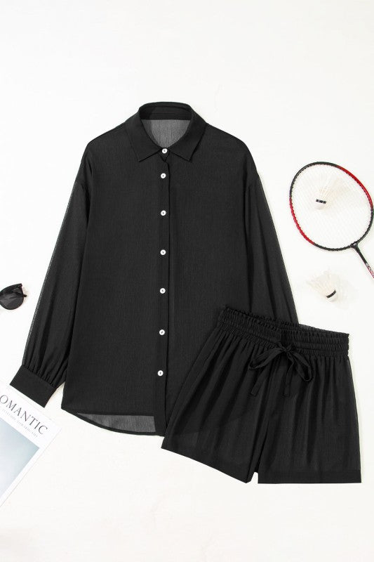 Sheer Shirt and Shorts Swim Cover-Up Set