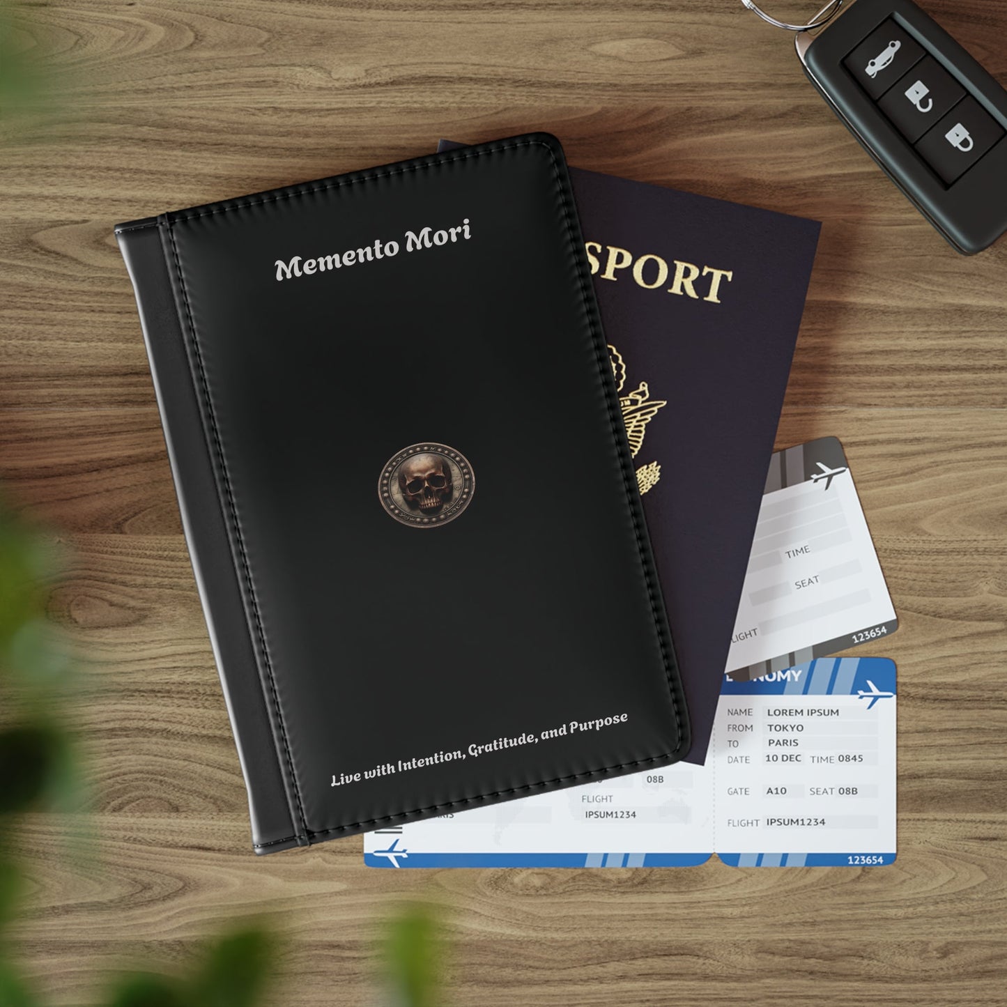 "Memento Mori" Passport Cover - "Live with Intention, Gratitude, and Purpose"