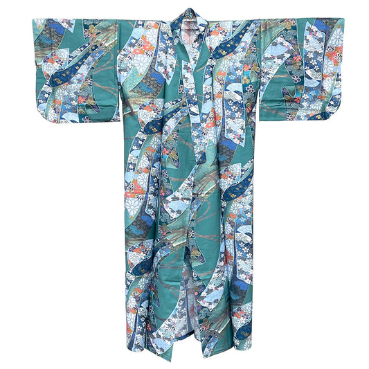 Japanese Traditional Kimono Robe - Green Floral