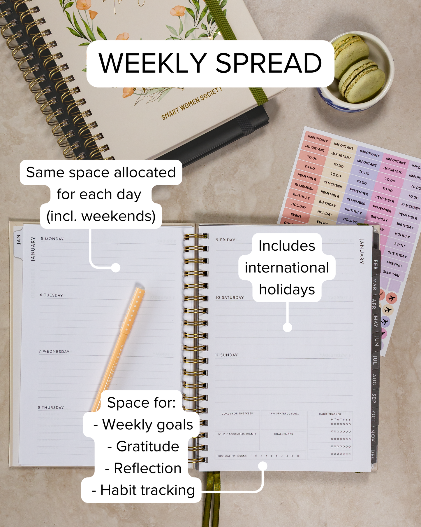 Smart Women Society - B5 Week-to-View - 2026 Calendar Year Diary/Planner - Black