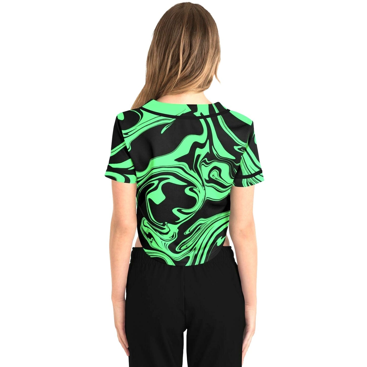Slime in the Dark Green and Black Oil Spill Cropped Baseball Jersey