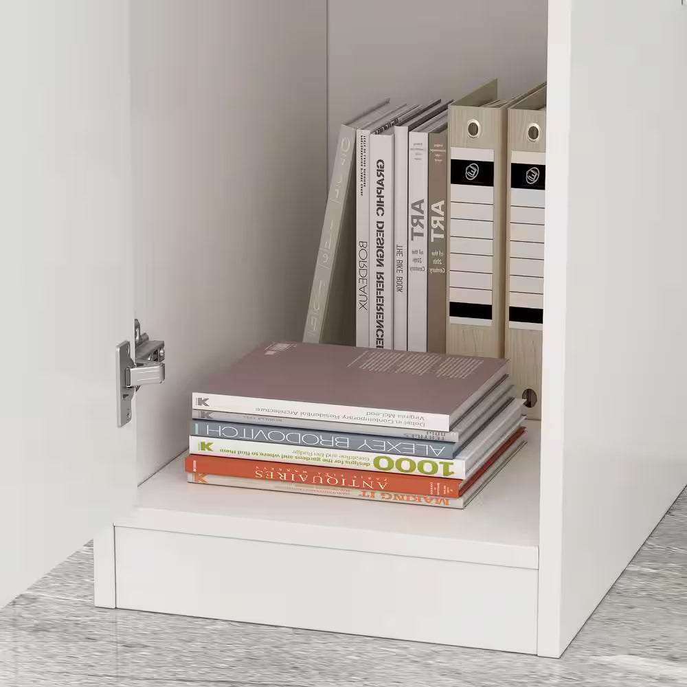 Natural White Corner Computer Desk with Hutch and Storage
