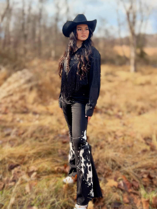 GJG Denim Wild West Studded Cowhide Bell Bottoms