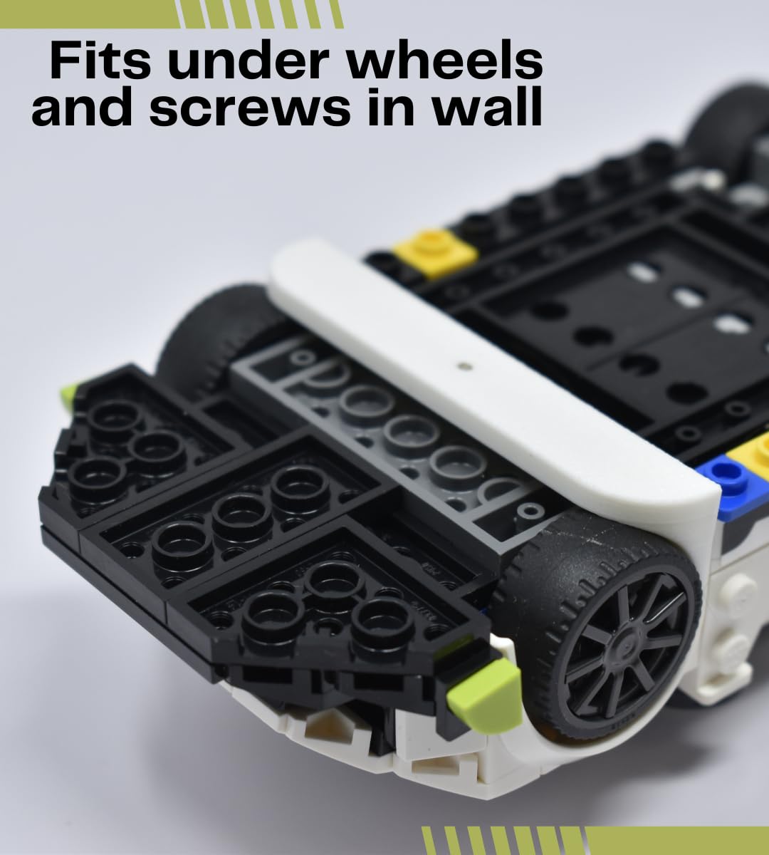 Low Profile Collectible Car Display Wall Mount | Compatible with Lego Car Models | Display Cars by Wheel on Wall | Made in USA (White 3-Pack)
