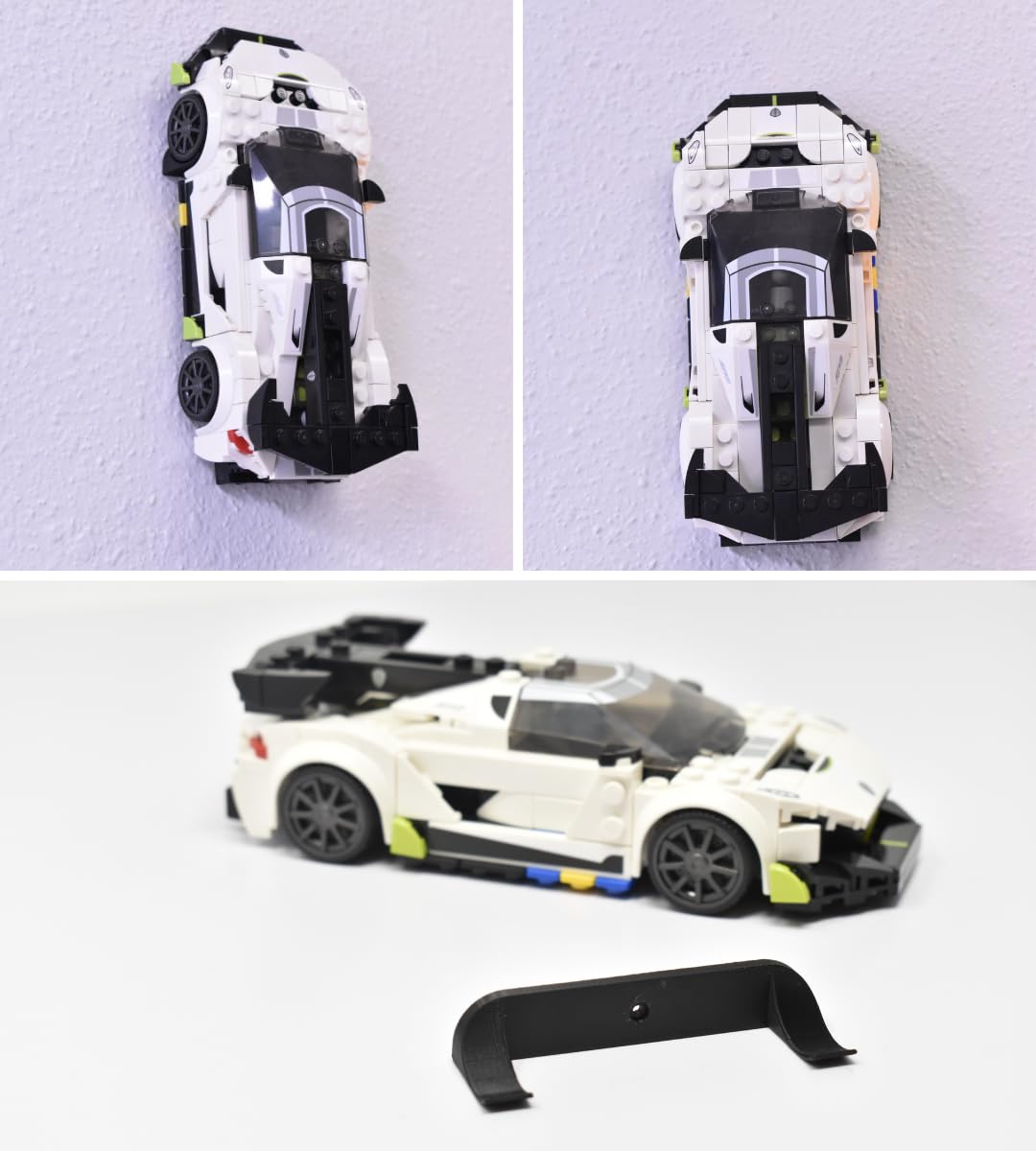 Low Profile Collectible Car Display Wall Mount | Compatible with Lego Car Models | Display Cars by Wheel on Wall | Made in USA (Black)