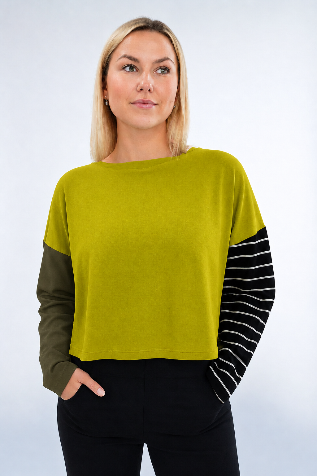 Pima Cotton Mixed Media Mini Luxury Boxy T-Shirt - Guacamole