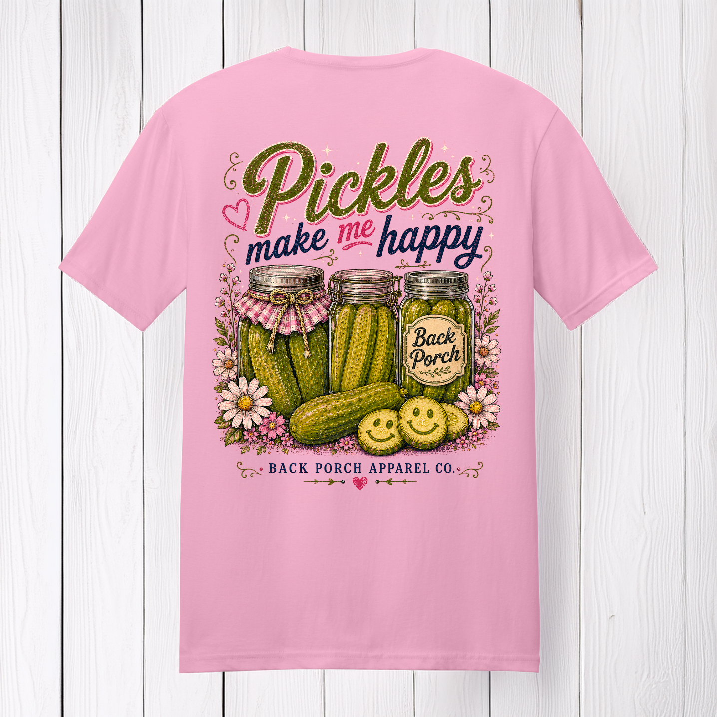 Pickles Make Me Happy T-Shirt | Funny Pickle Lover Graphic Tee | Women's Soft Ring Spun Cotton Shirt