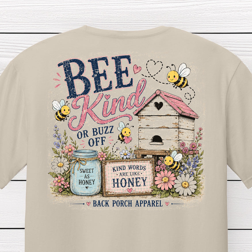 Bee Kind or Buzz Off T-Shirt | Women's Super Soft Ring Spun Cotton Bee Graphic Tee