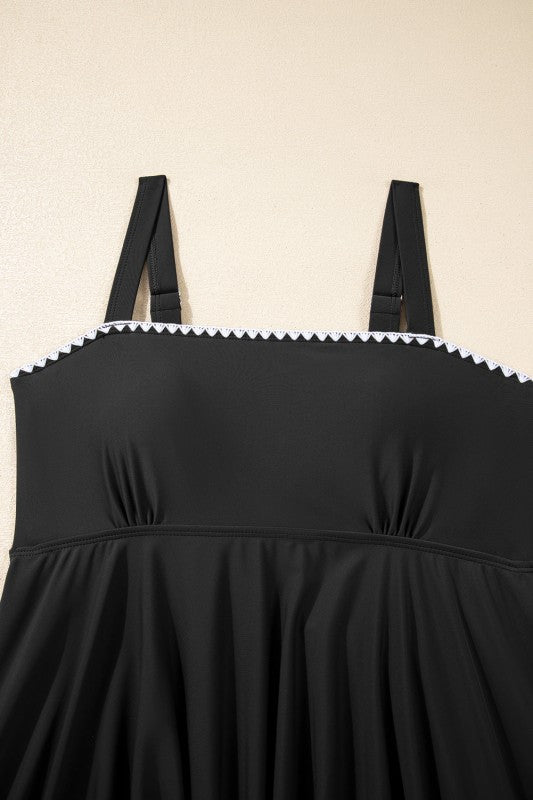 Solid Ricrac Trim Flared Tankini Top Set