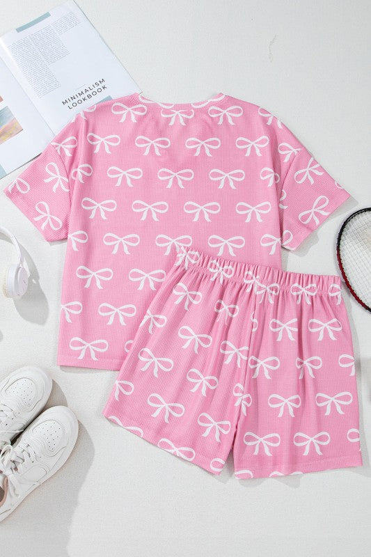 Bow Waffle Knit T-Shirt and Shorts Set