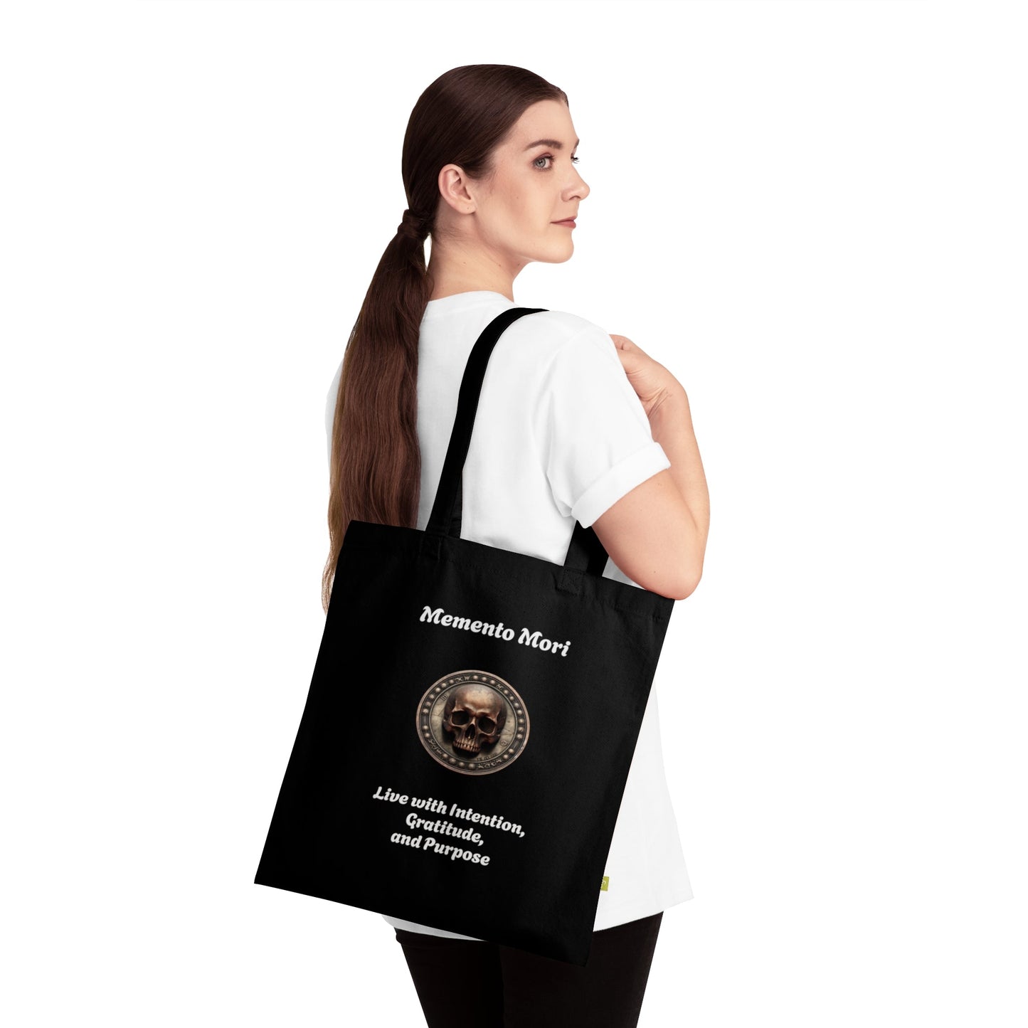 "Memento Mori" Organic Cotton Tote Bag - "Live with Intention, Gratitude, and Purpose"
