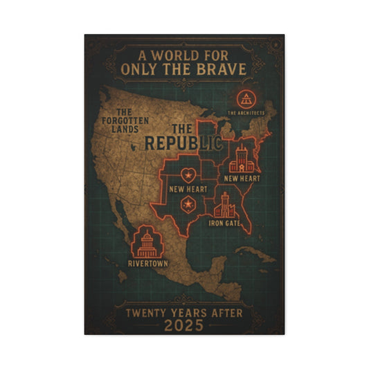 Artistic Wall Canvas Map - "A World for Only the Brave"