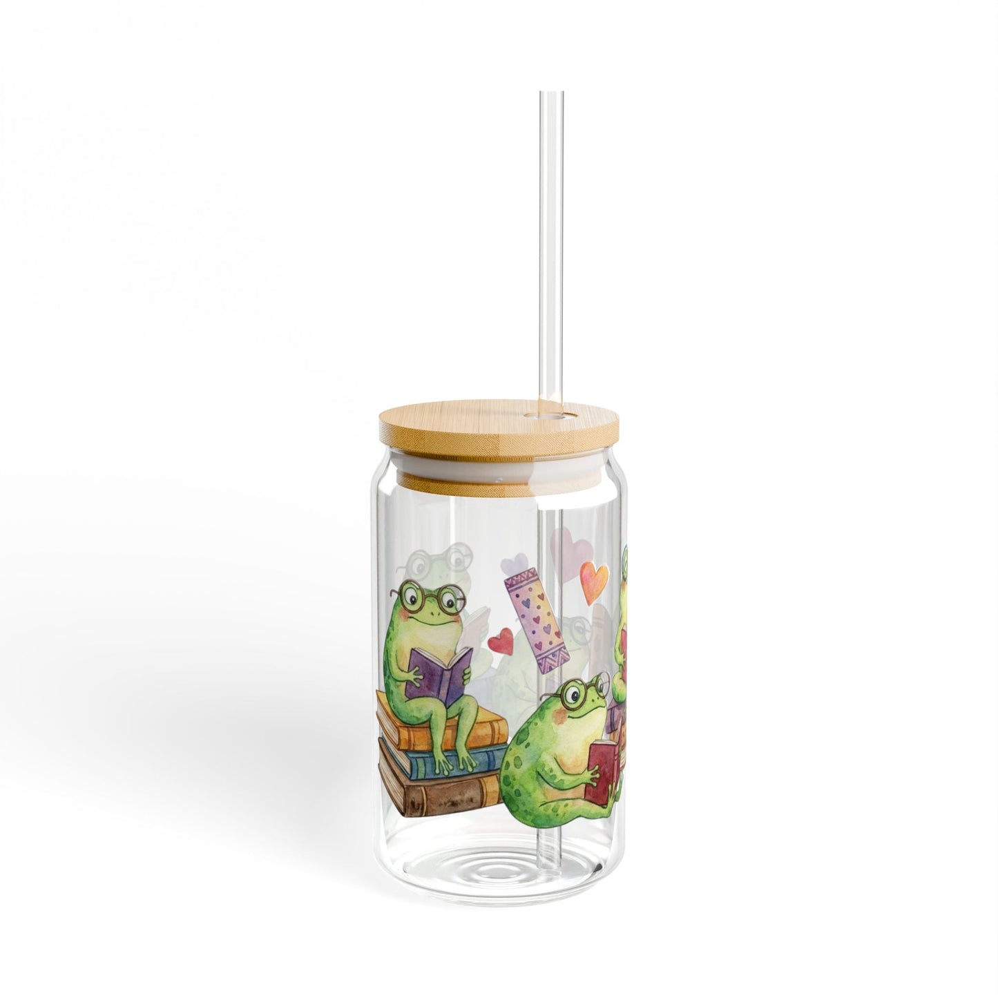 Watercolor Frogs Reading Sipper Glass