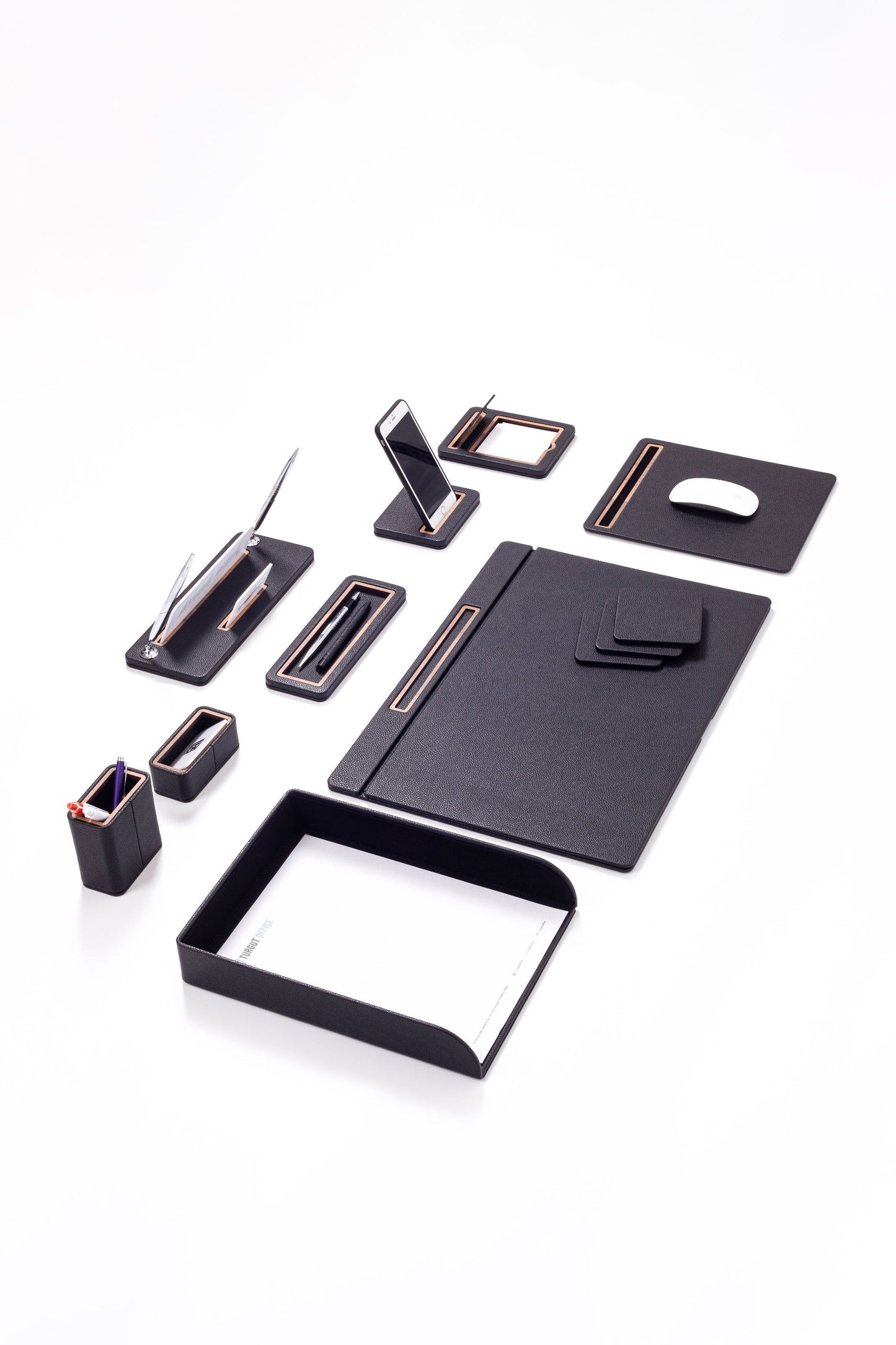 Capella Leather Desk Set 10 Pcs. Covered Model With Single Document Shelf