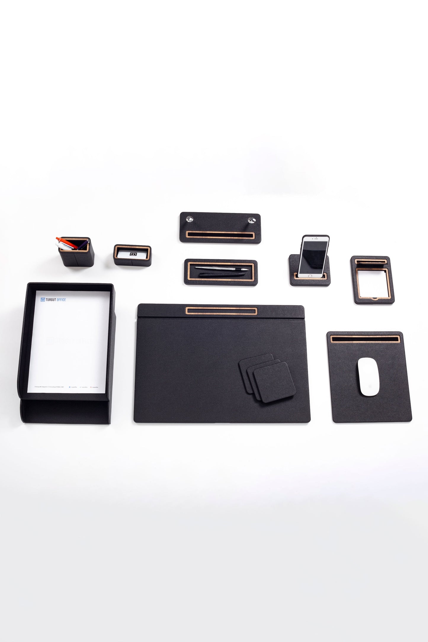 Pera Leather Desk Set 11 Pcs. Cover Model With Double Document Shelf