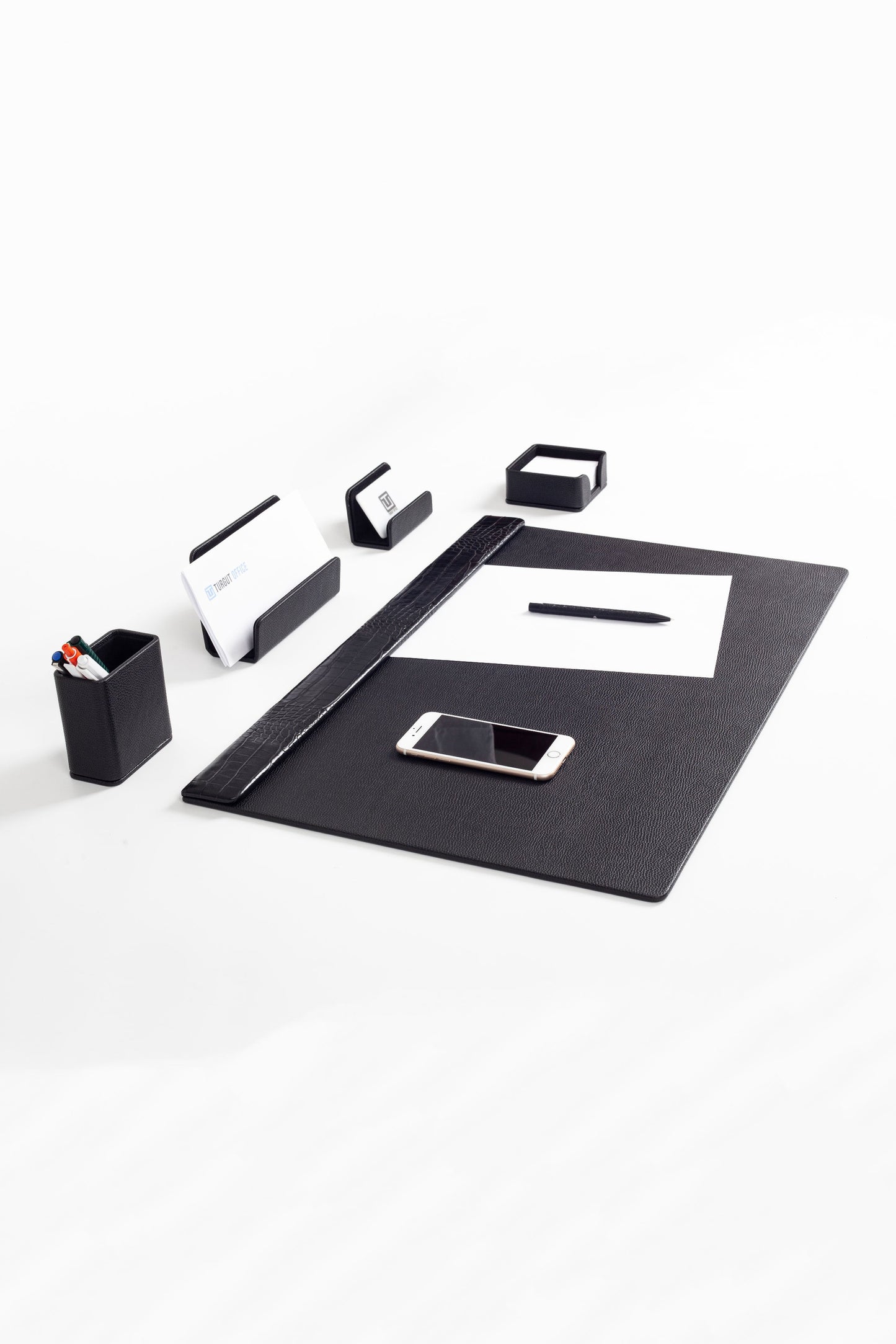 Loft Leather Desk Set Black 5 Pieces Horizontal Coroco Detailed