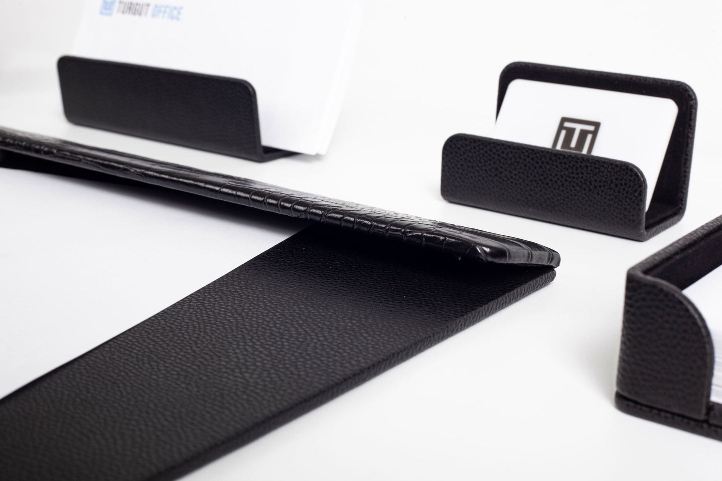 Loft Leather Desk Set Black 6 Pieces Horizontal Coroco Detailed