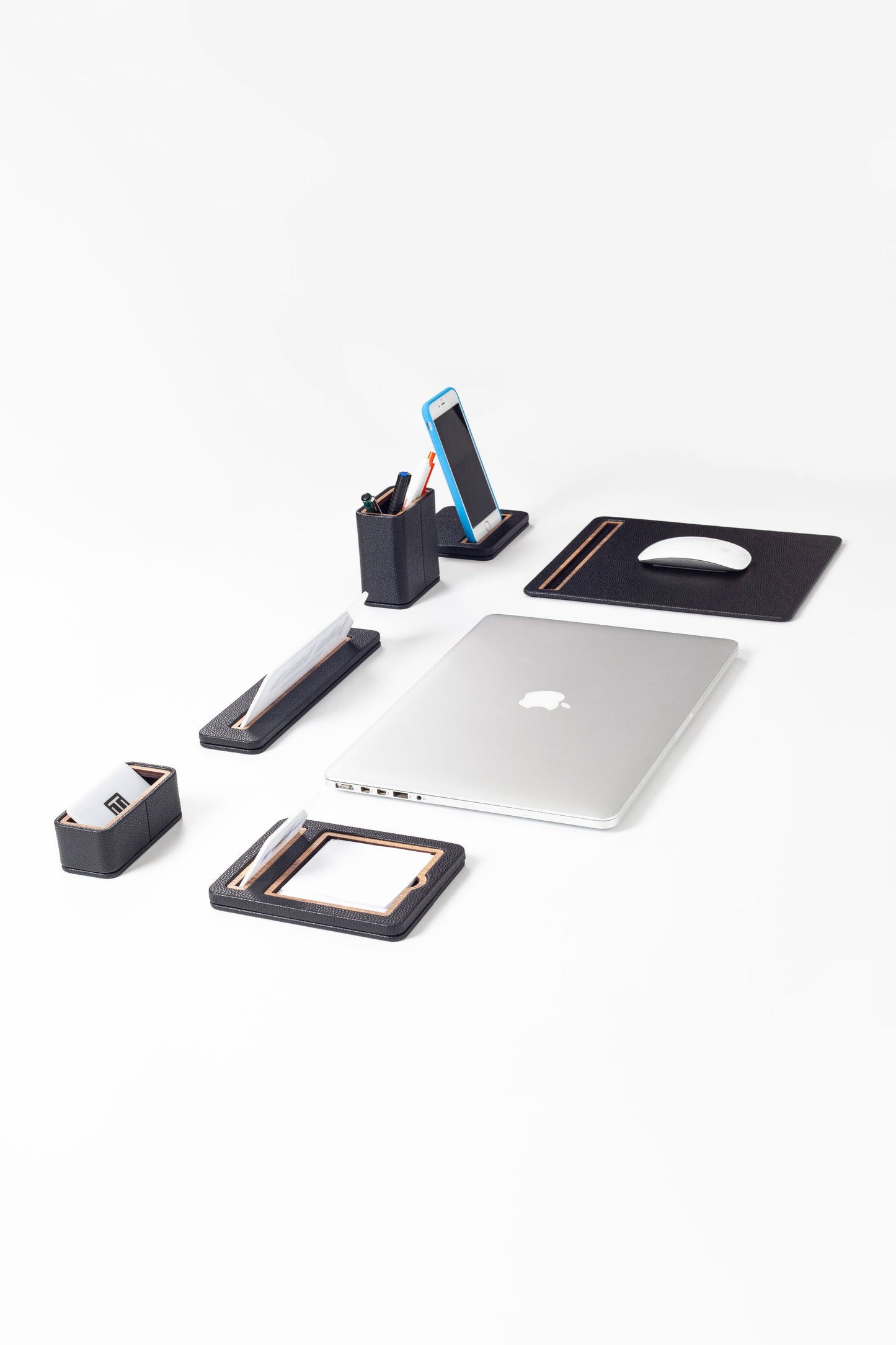 Alya 6 Piece Desk Name Holder Set Black Wood Detailed