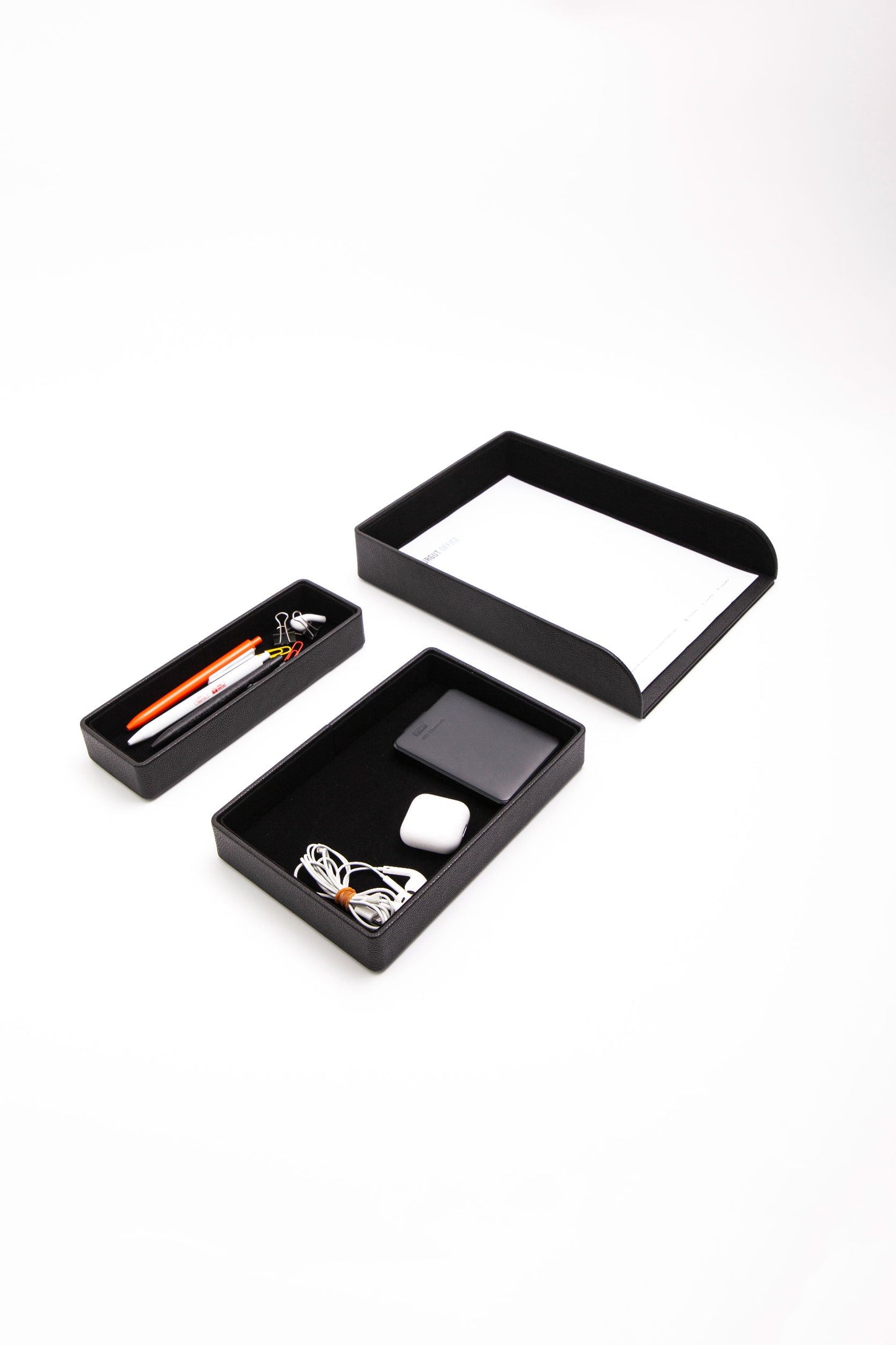 Felix Leather Organizer Set Of Three With Document Shelf Black