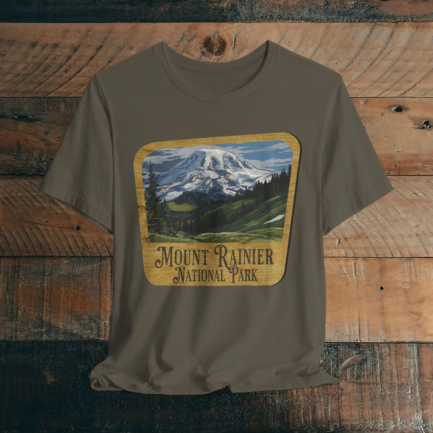 Mount Rainier National Park T-Shirt Mountain Wood Sign