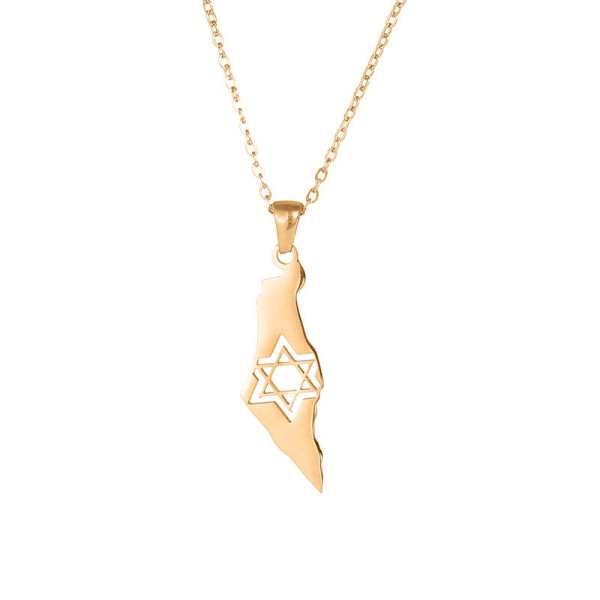 Stainless Steel Israel Map Necklace with Star of D