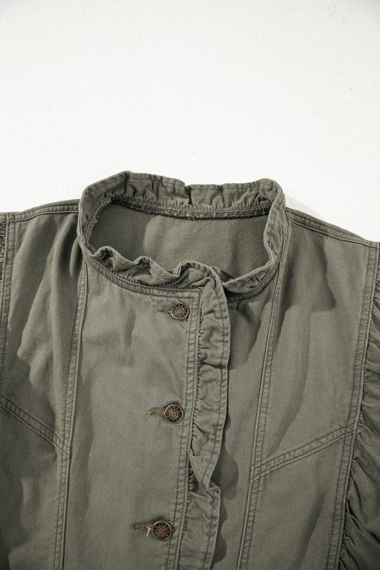 Denim Patchwork Ruffle Sleeve Jacket Vest