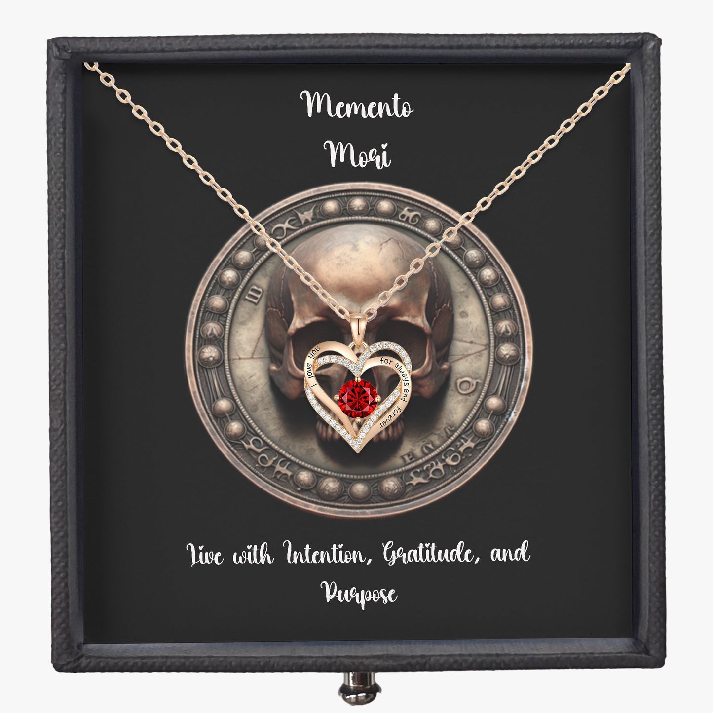 Heart Birthstone Necklace - "Memento Mori"