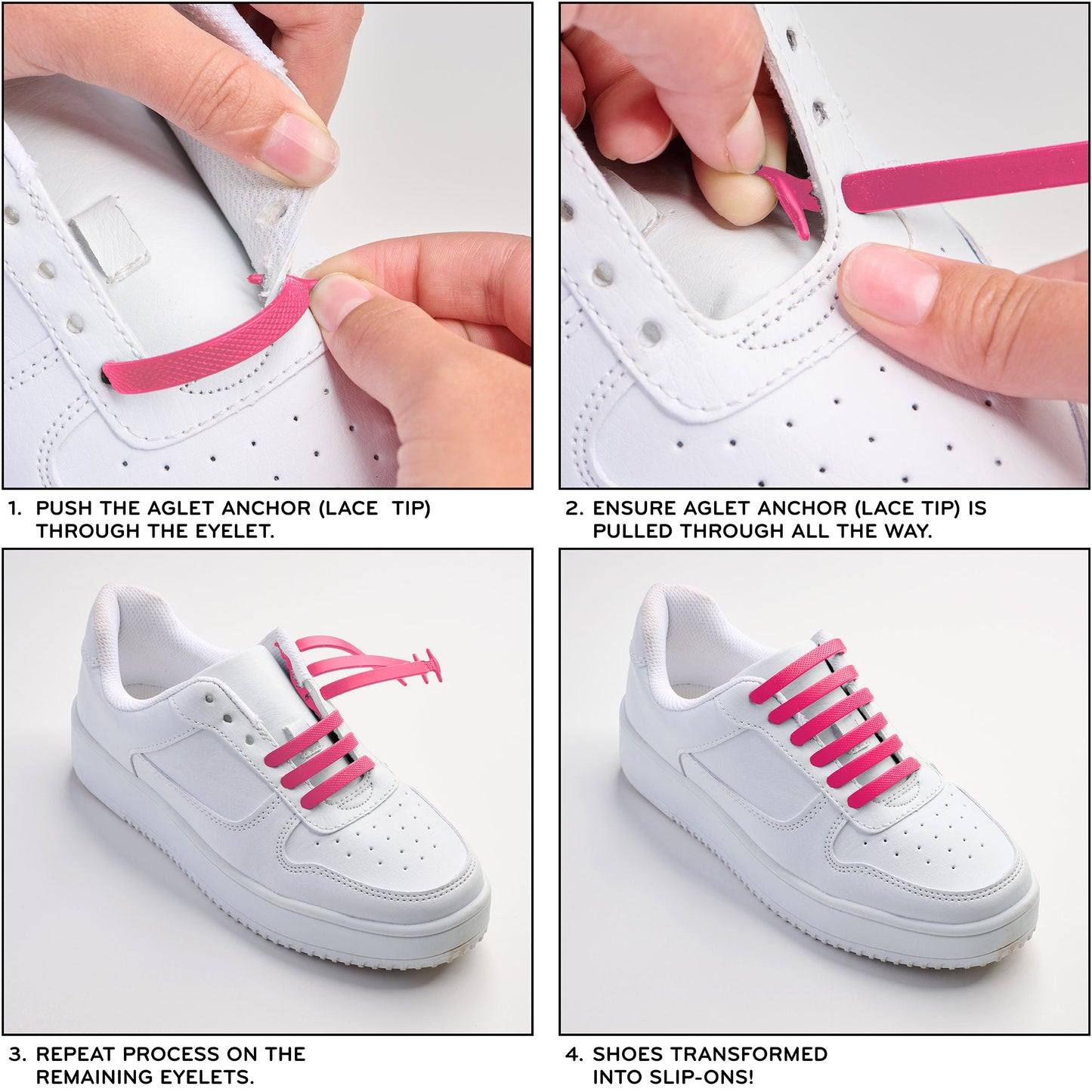 Pink Stretchy Tieless Silicone Elastic Shoelaces | 16 Straps