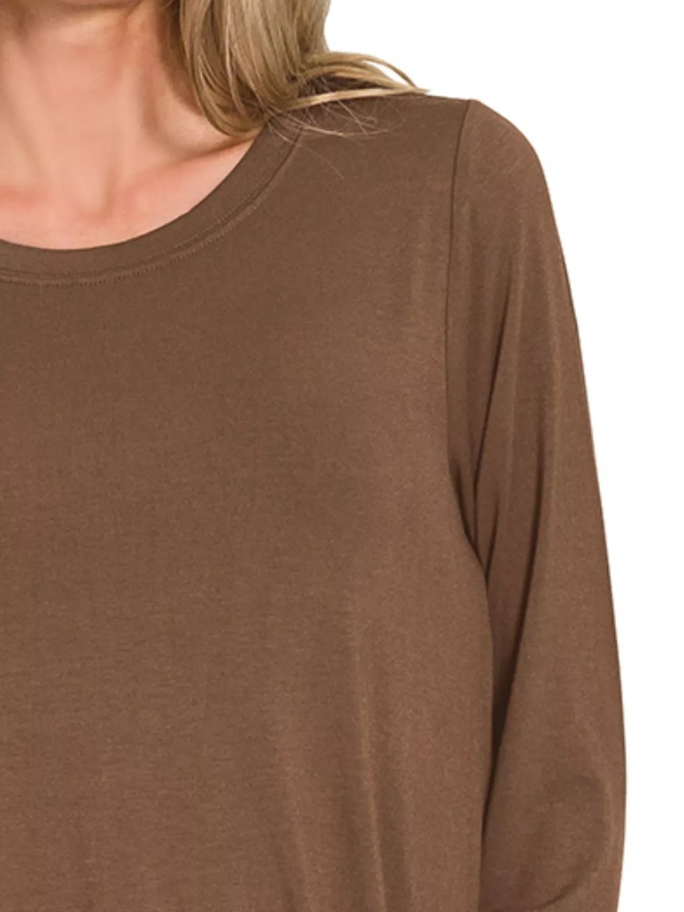 Zenana Flowy Round Hem Rayon Long Sleeve Top