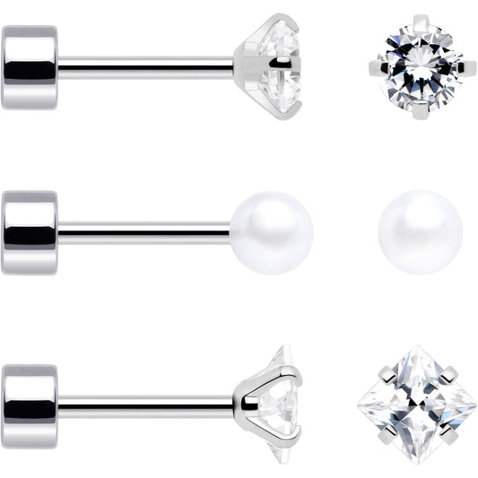 20G Clear Gem White Orb Flatback Earring Set of 6