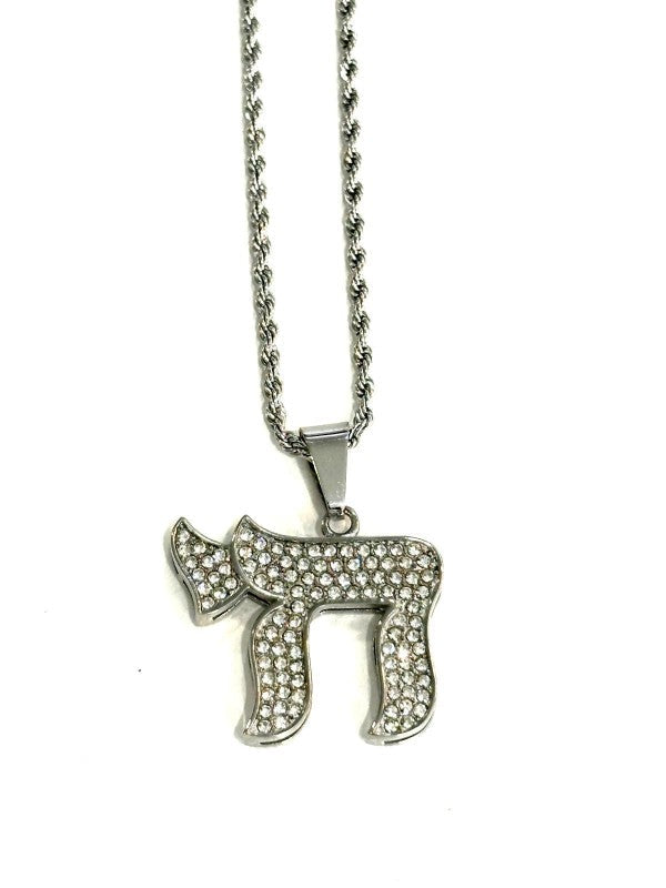Crystal Chai Pendant Necklace Gold or Silver