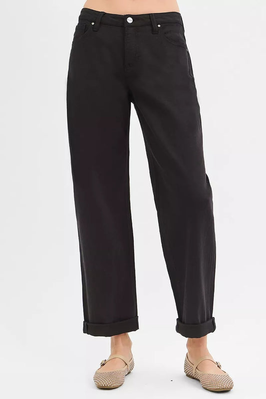 RISEN Tummy Control Mid Rise Ankle Barrel Relaxed Baggy