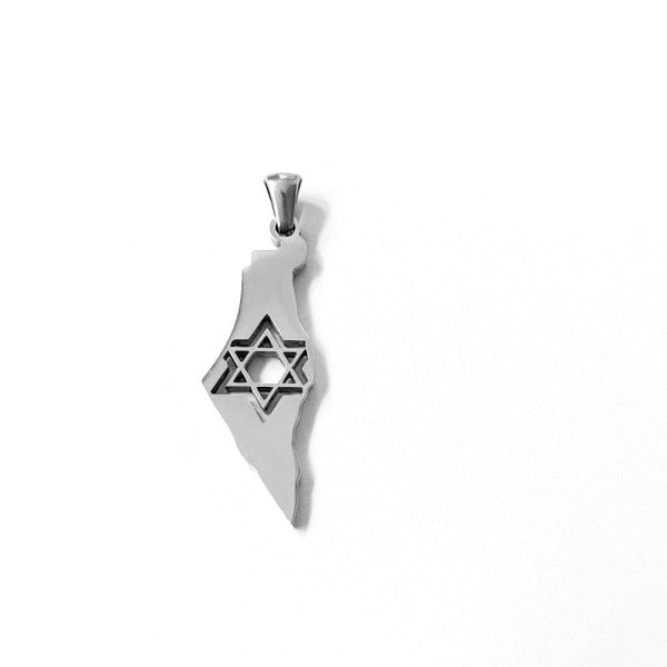 Stainless Steel Israel Map Necklace with Star of D