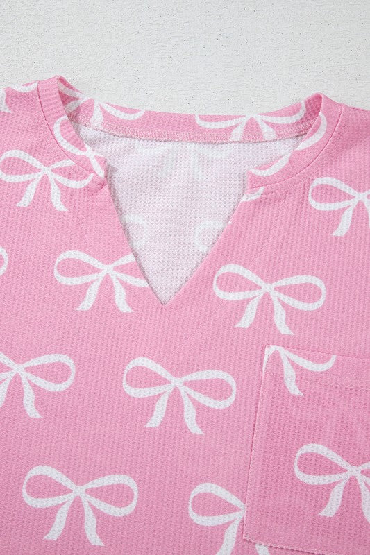 Bow Waffle Knit T-Shirt and Shorts Set