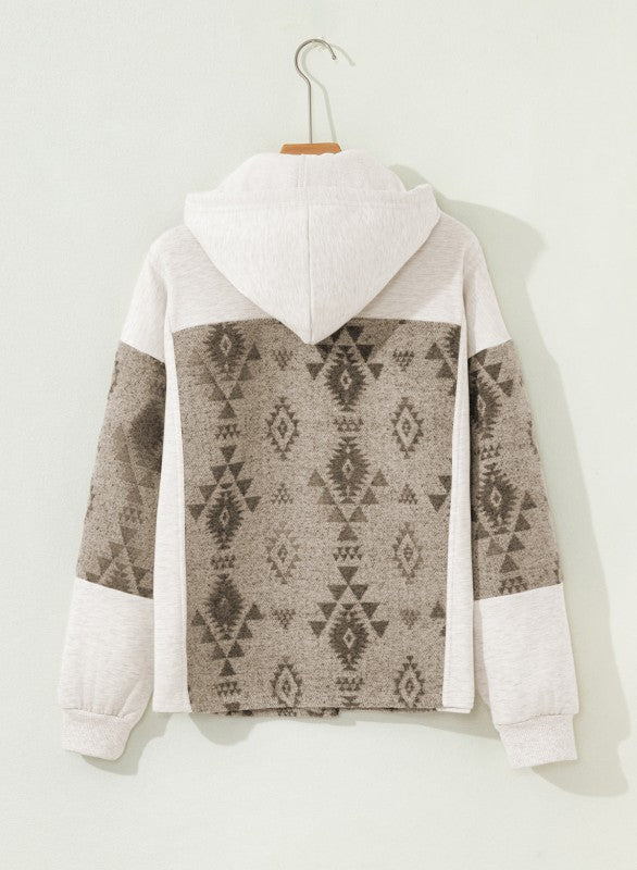 Western Aztec Colorblock Hooded Shacket