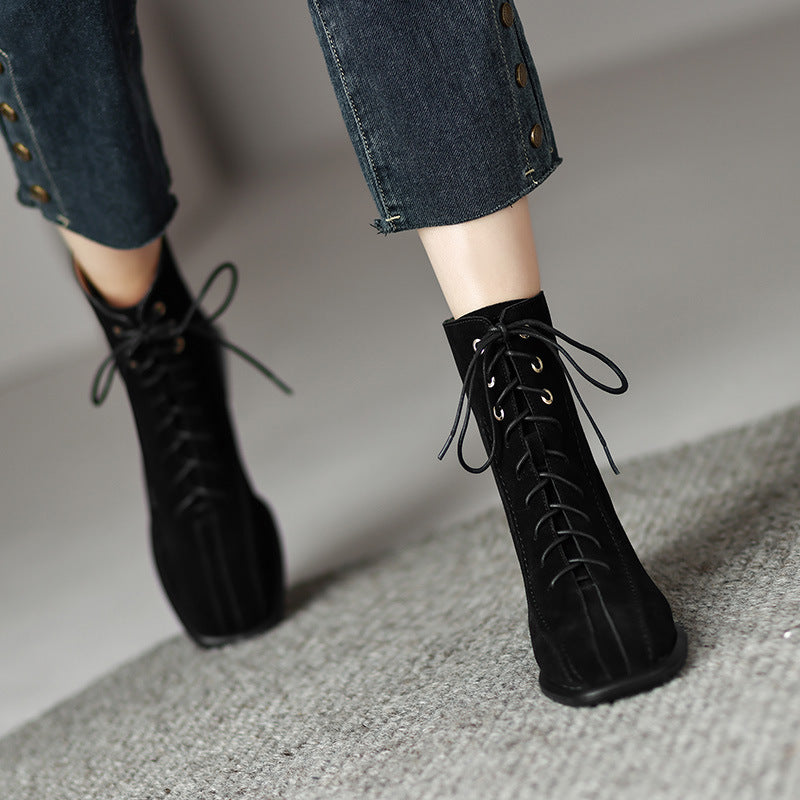 Women’s Square Toe Martin Boots – All-Match Casual Ankle Boots