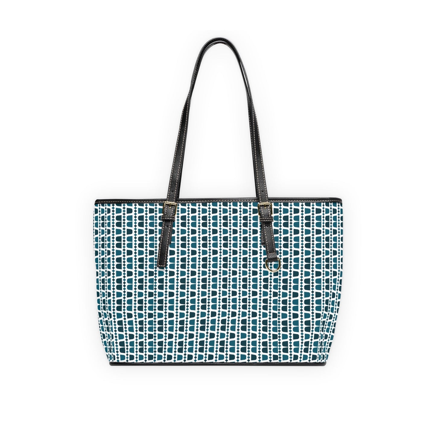 Geometric Blue and White Arabic Coffee Cups Pattern Leather Shoulder Bag
